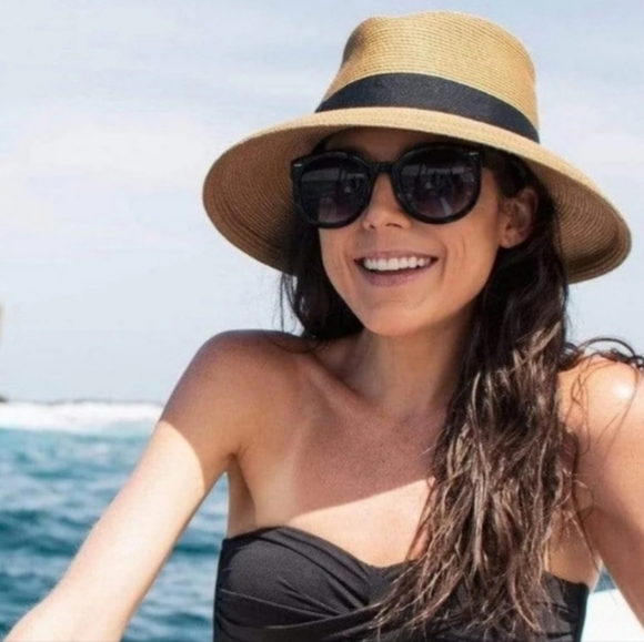 NWT Eric Javits Phoenix Fedora Hat Natural Black UPF 50+ Sun Protection - Picture 3 of 13